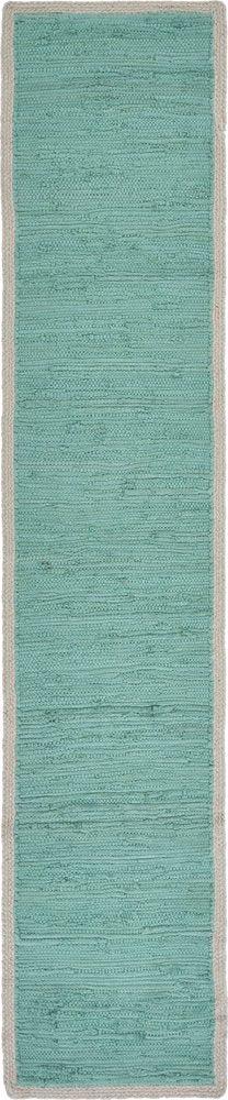 80" Turquoise And Natural Solid With Border Cotton Table Runner