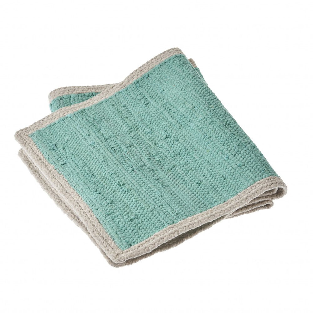 19" Set of Four Turquoise and Natural Solid With Border Cotton Placemats