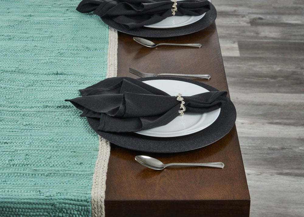 80" Turquoise And Natural Solid With Border Cotton Table Runner