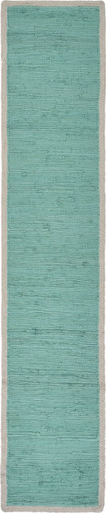 80" Turquoise And Natural Solid With Border Cotton Table Runner