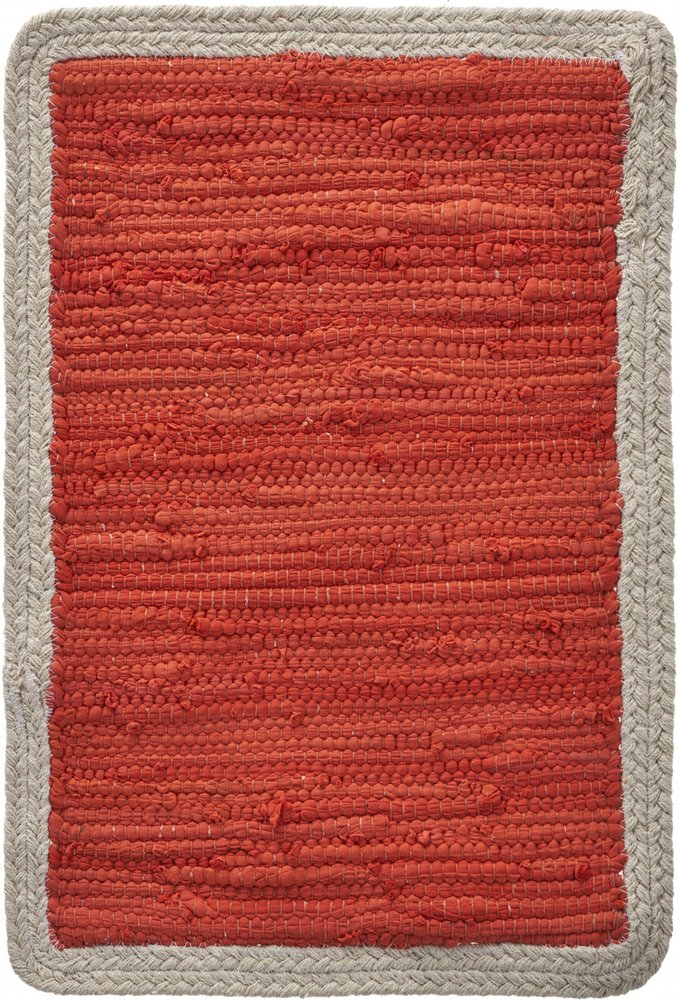 19" Set of Four Orange And Natural Solid With Border Cotton Placemats
