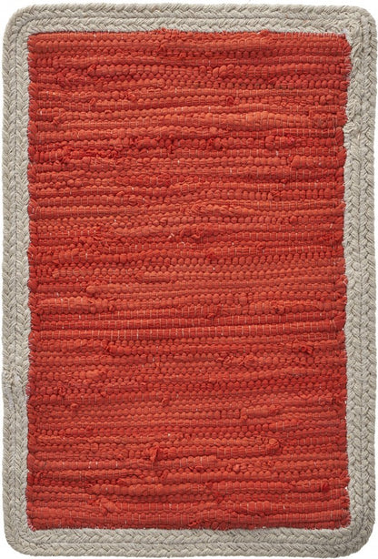 19" Set of Four Orange And Natural Solid With Border Cotton Placemats