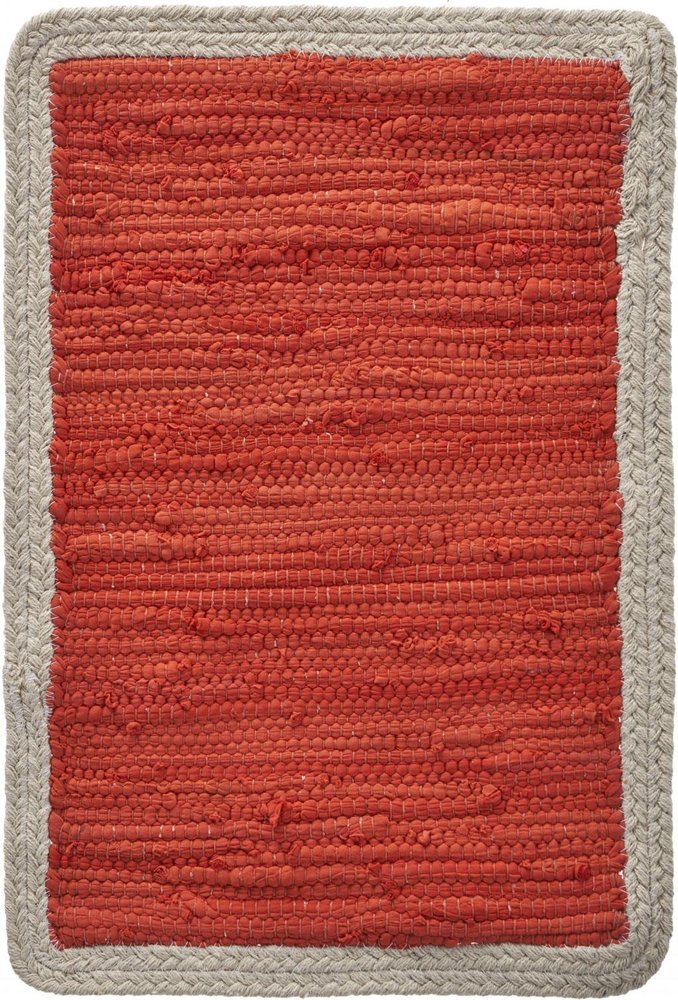 19" Set of Four Orange And Natural Solid With Border Cotton Placemats
