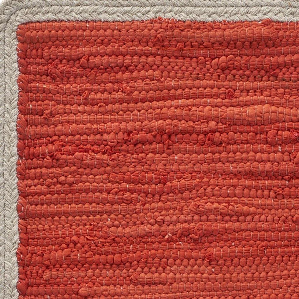 19" Set of Four Orange And Natural Solid With Border Cotton Placemats