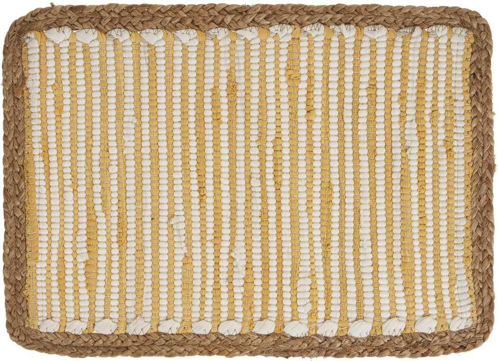 80" Aqua Off White And Natural Striped Cotton And Jute Table Runner