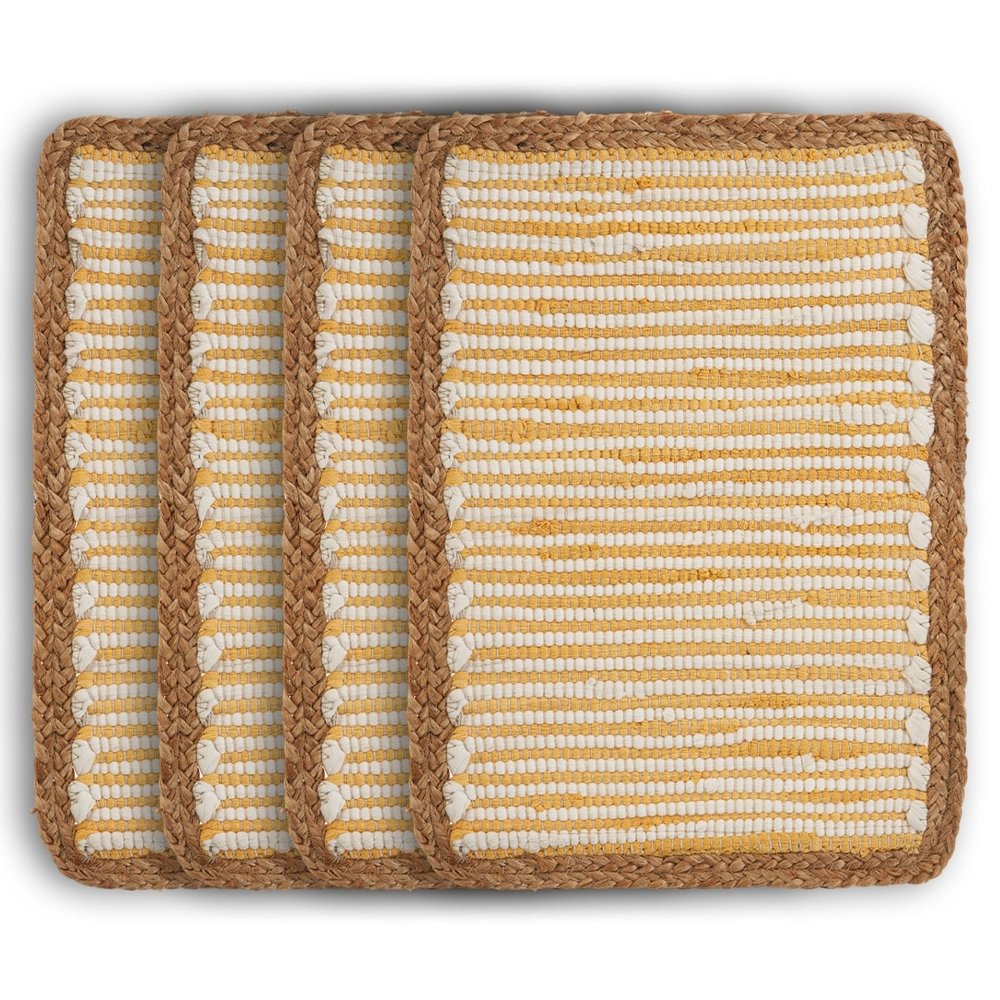 80" Aqua Off White And Natural Striped Cotton And Jute Table Runner