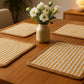 80" Aqua Off White And Natural Striped Cotton And Jute Table Runner