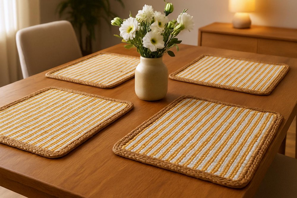 80" Aqua Off White And Natural Striped Cotton And Jute Table Runner