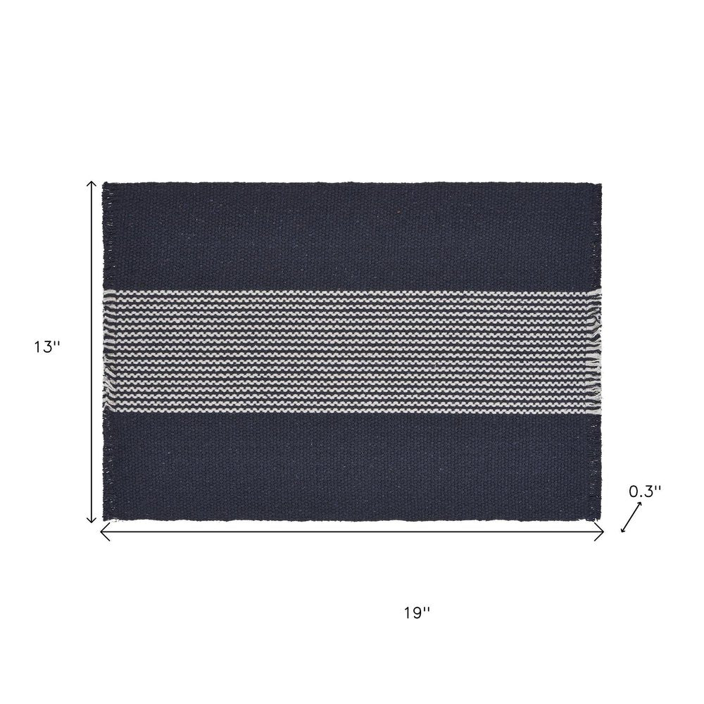 19" Set of Four Navy Blue And White Striped Cotton Placemats
