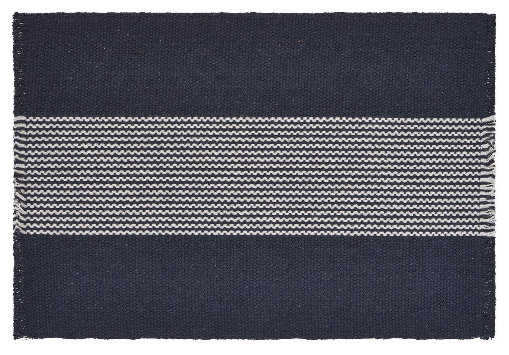 19" Set of Four Navy Blue And White Striped Cotton Placemats
