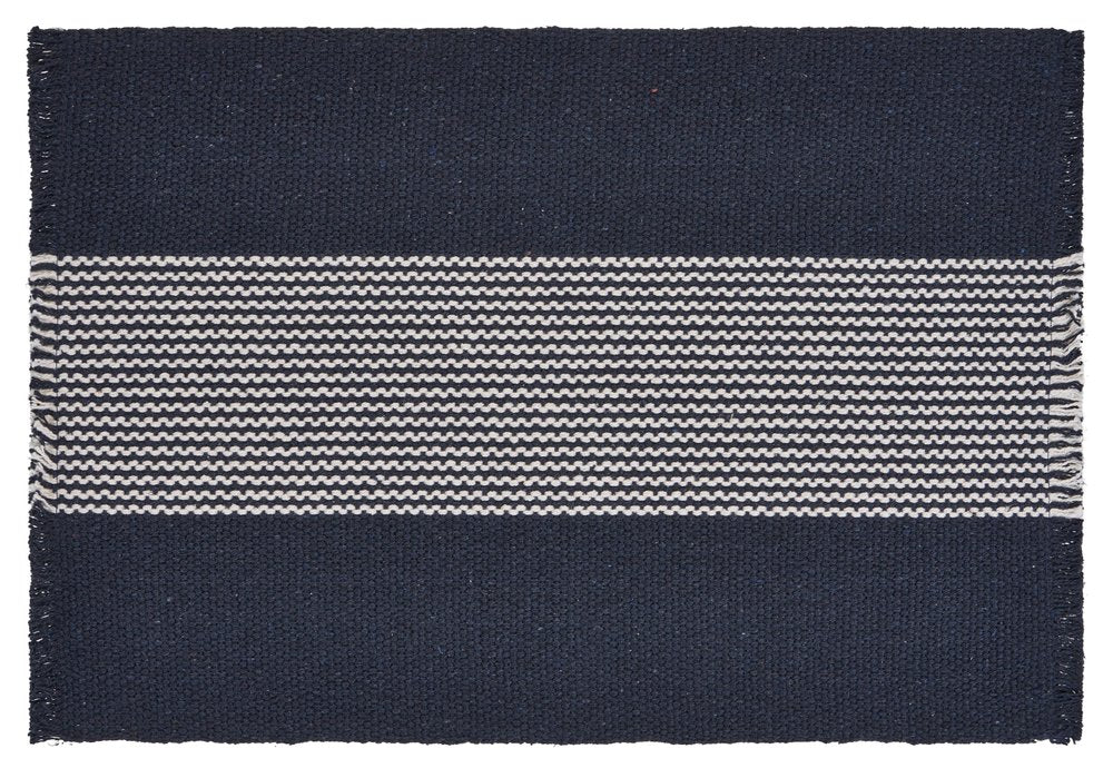 19" Set of Four Navy Blue And White Striped Cotton Placemats