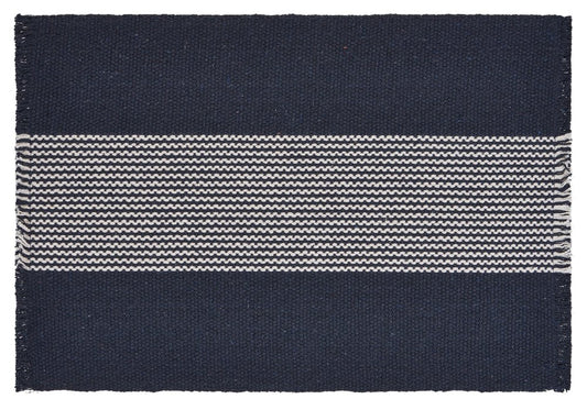 19" Set of Four Navy Blue And White Striped Cotton Placemats