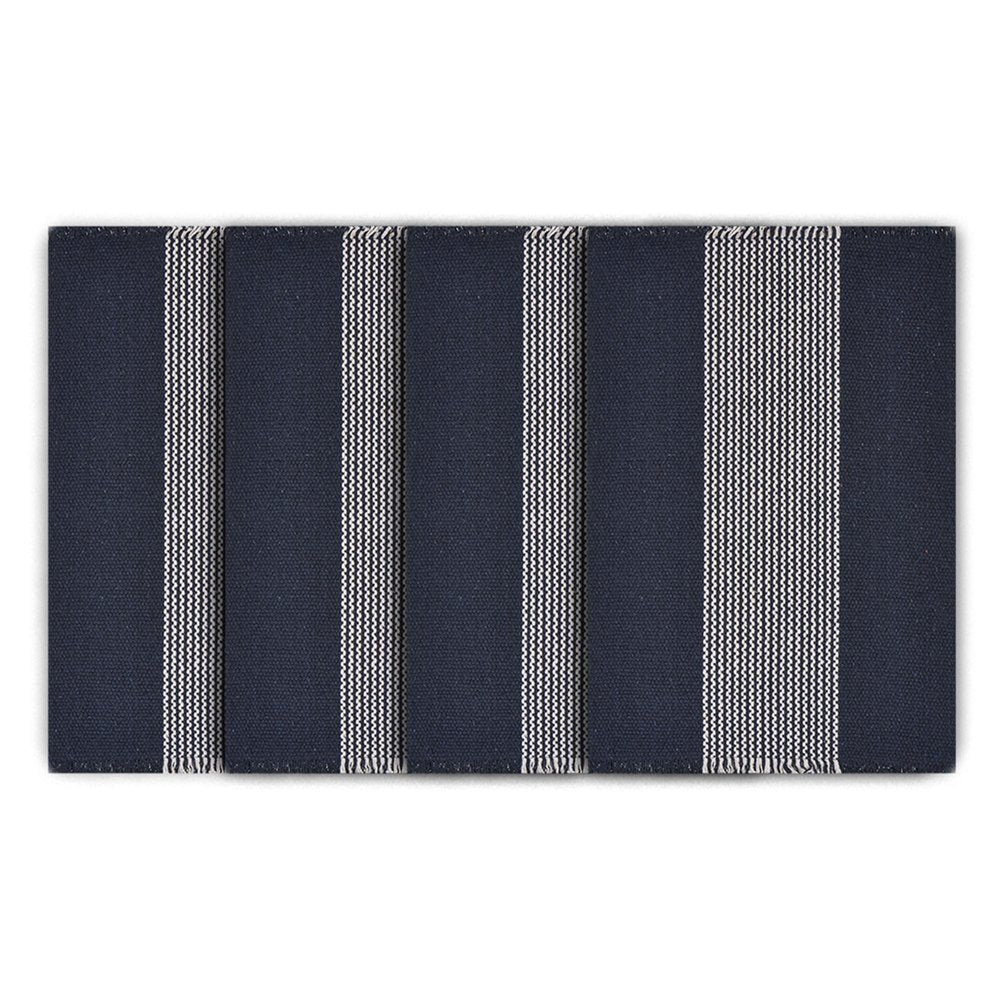 19" Set of Four Navy Blue And White Striped Cotton Placemats