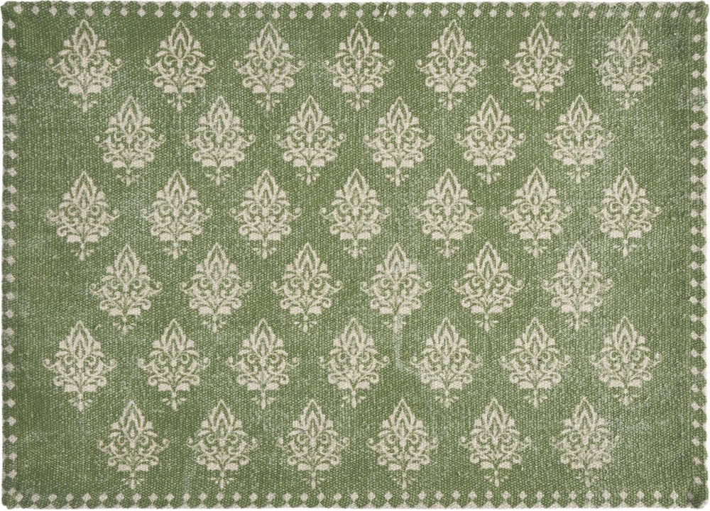 19" Set of Four Green And Cream Geometric Medallion Cotton Placemats