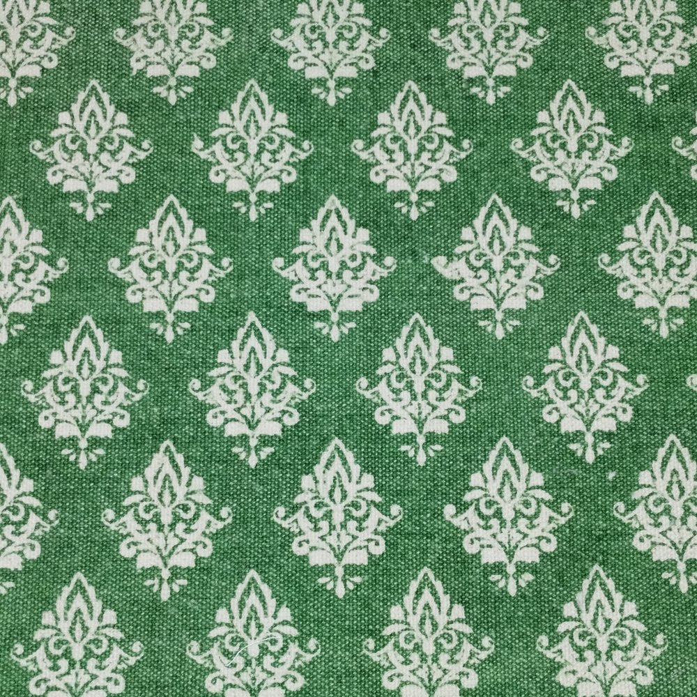 19" Set of Four Green And Cream Geometric Medallion Cotton Placemats