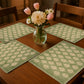 19" Set of Four Green And Cream Geometric Medallion Cotton Placemats