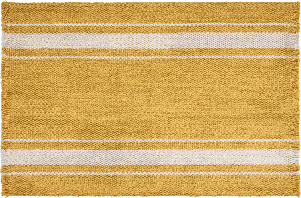 19" Set of Four Yellow And White Striped Cotton Placemats
