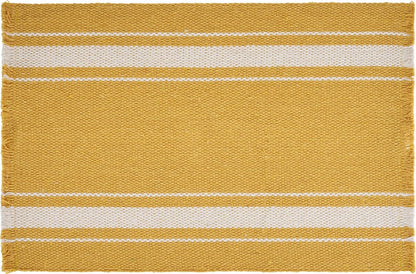 19" Set of Four Yellow And White Striped Cotton Placemats