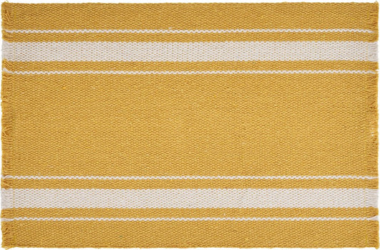 19" Set of Four Yellow And White Striped Cotton Placemats
