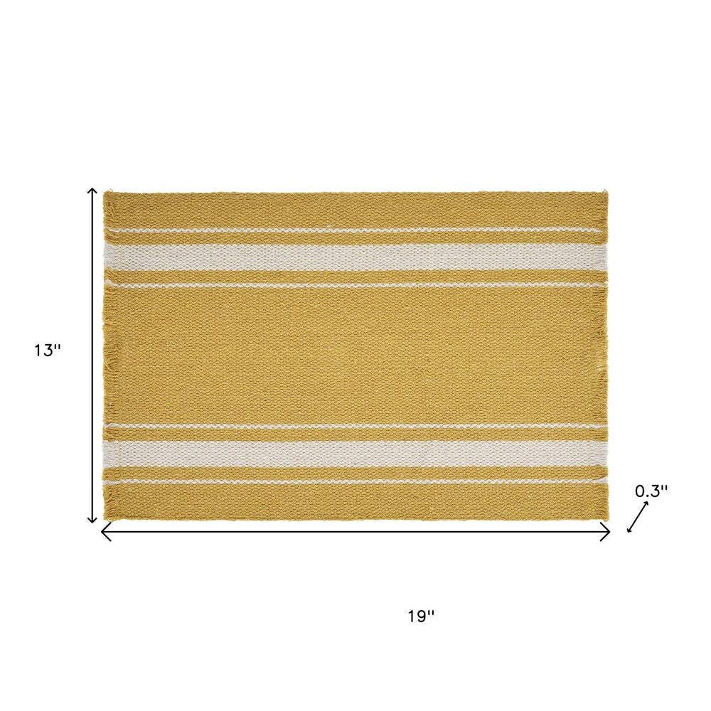 19" Set of Four Yellow And White Striped Cotton Placemats