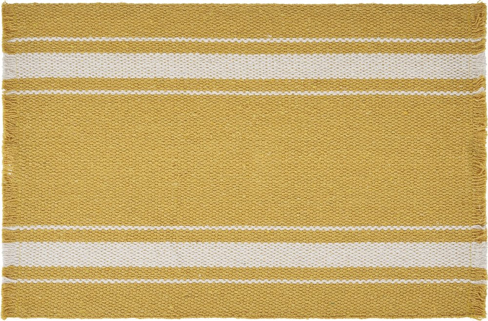 19" Set of Four Yellow And White Striped Cotton Placemats