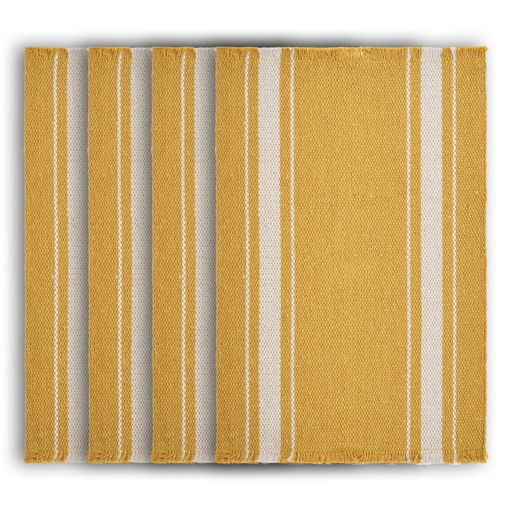 19" Set of Four Yellow And White Striped Cotton Placemats