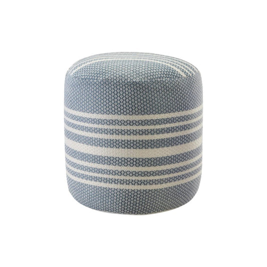 20" Blue Polyester Round Striped Indoor Outdoor Pouf Ottoman