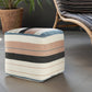 20" White Polyester Striped Indoor Outdoor Pouf Ottoman