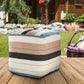 20" White Polyester Striped Indoor Outdoor Pouf Ottoman