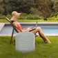 20" Blue Polyester Round Geometric Indoor Outdoor Pouf Ottoman