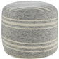 18" Gray Polyester Round Striped Indoor Outdoor Pouf Ottoman