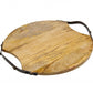 13" Natural Brown Round Wood and Metal Tray