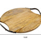 13" Natural Brown Round Wood and Metal Tray