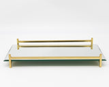16" Mirror and Gold Rectangular Glass Vanity Tray