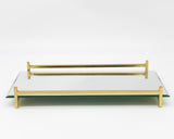 16" Mirror and Gold Rectangular Glass Vanity Tray