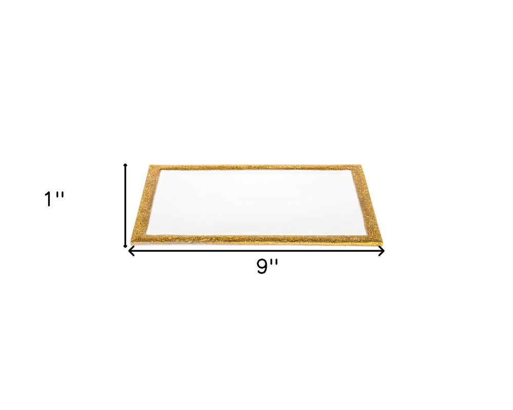 9" Gold and White Rectangular Metal Serving Tray