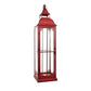 Set of Three Red Distressed Ornate Glass And Metal Floor Lantern Candle Holders