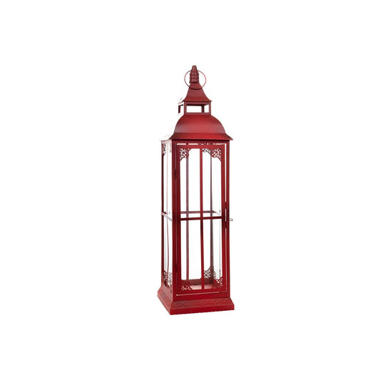 Set of Three Red Distressed Ornate Glass And Metal Floor Lantern Candle Holders