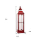 Set of Three Red Distressed Ornate Glass And Metal Floor Lantern Candle Holders