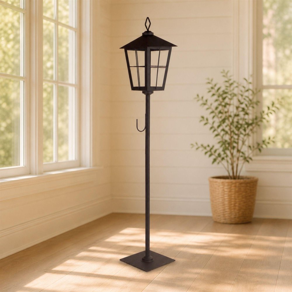 43" Black Geometric Glass And Metal Floor Lantern Candle Holder
