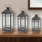 Set of Three Black Distressed Geometric Glass And Metal Floor Lantern Candle Holders