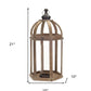 Set of Two Brown Distressed Wood And Glass Floor Lantern Candle Holders