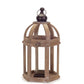 Set of Two Brown Distressed Wood And Glass Floor Lantern Candle Holders