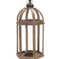 Set of Two Brown Distressed Wood And Glass Floor Lantern Candle Holders