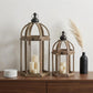 Set of Two Brown Distressed Wood And Glass Floor Lantern Candle Holders