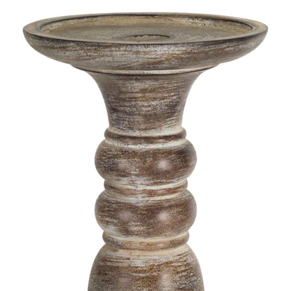 Set of Three Brown Distressed Stone Tabletop Taper Candlesticks