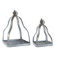 Set of Two Gray Distressed Galvanized Metal Tabletop Lantern Candle Holders