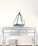 Set of Two Gray Distressed Galvanized Metal Tabletop Lantern Candle Holders