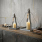 Set of Two Gray Distressed Galvanized Metal Tabletop Lantern Candle Holders