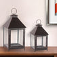 Set of Two Black Geometric Iron And Glass Floor Lantern Candle Holders